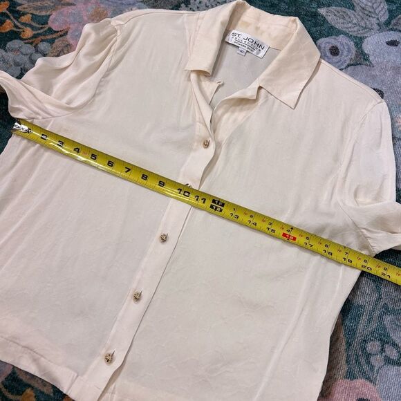 St. John Collection Silk Blouse Women 10 Cream Jacquard Button Front Long Sleeve - Picture 8 of 13